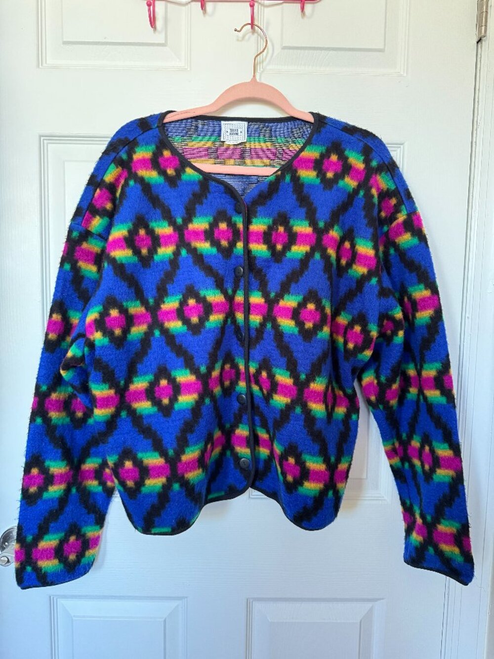 Vintage 90s David Wayne Geometric Pattern Fleece Jacket Size Large